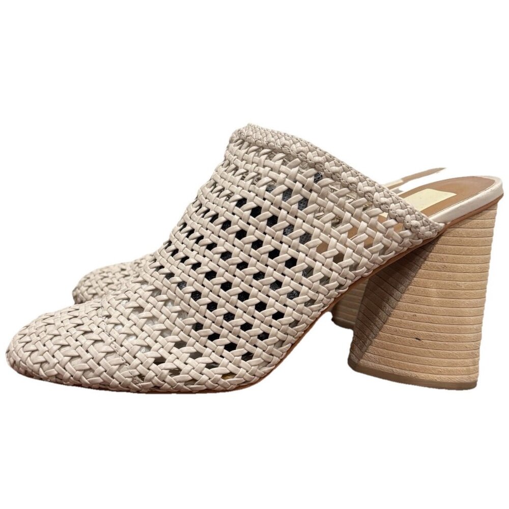 Dolce Vita Woven Block Heel Mules - Beige Slip-On Sandals, Size 8.5 Classy Boho